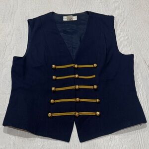 First Issues Vintage Navy Vest with Gold Button Accents Size Medium